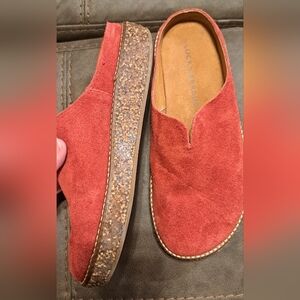 Lucky Brand Tamala Red Suede Leather Clogs Mules Slides Cork Midsoles 6.5